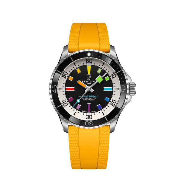Breitling Superocean Automatic Black Dial and Rubber Yellow Strap Diver Watch,  42mm