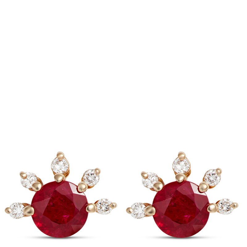 Round Ruby Studs, 14K Yellow Gold image number 0