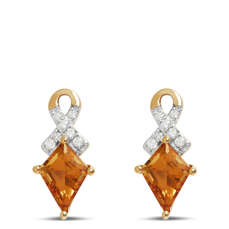 Kite Cut Citrine and Diamond Earrings, 14K Yellow Gold image number 0