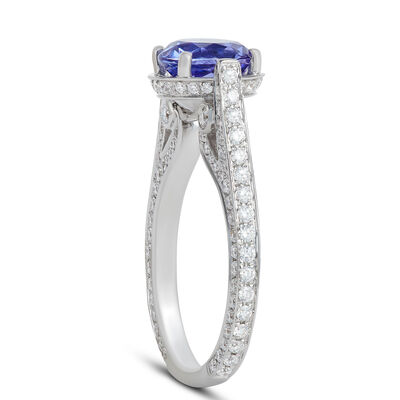 Round Tanzanite and Diamond Ring, 14K White Gold