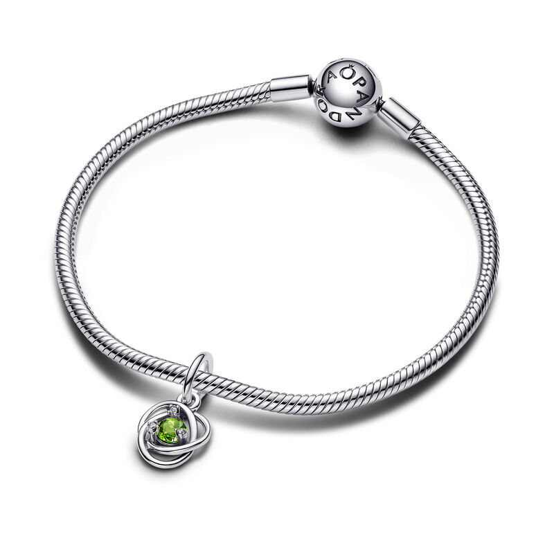 Pandora Spring Green Eternity Circle Dangle Charm Sterling Silver with spring green man-made crystal and clear cz image number 2