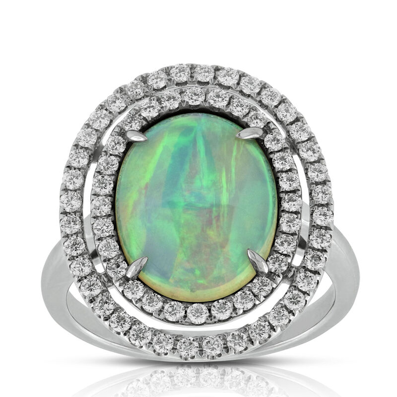 Double  Halo Opal & Diamond Ring 14K image number 0