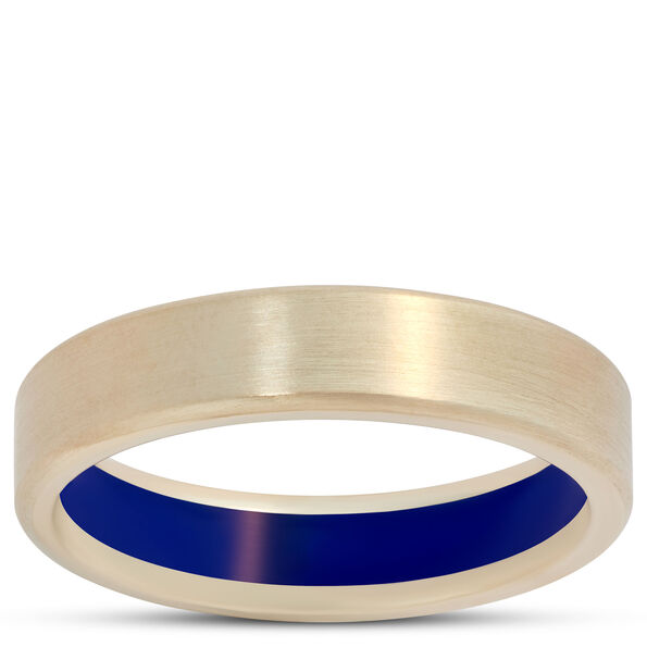 Men's Band with Blue Ceramic Inlay in 14K Yellow Gold, 5MM Green Ceramic