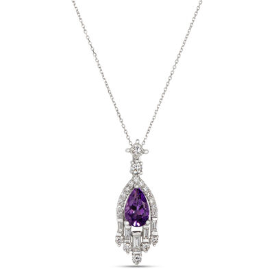 Pear Amethyst and Diamond Pendant, 14K White Gold