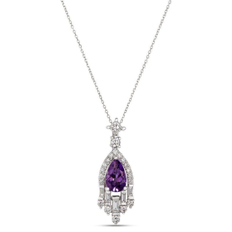 Pear Amethyst and Diamond Pendant, 14K White Gold image number 0