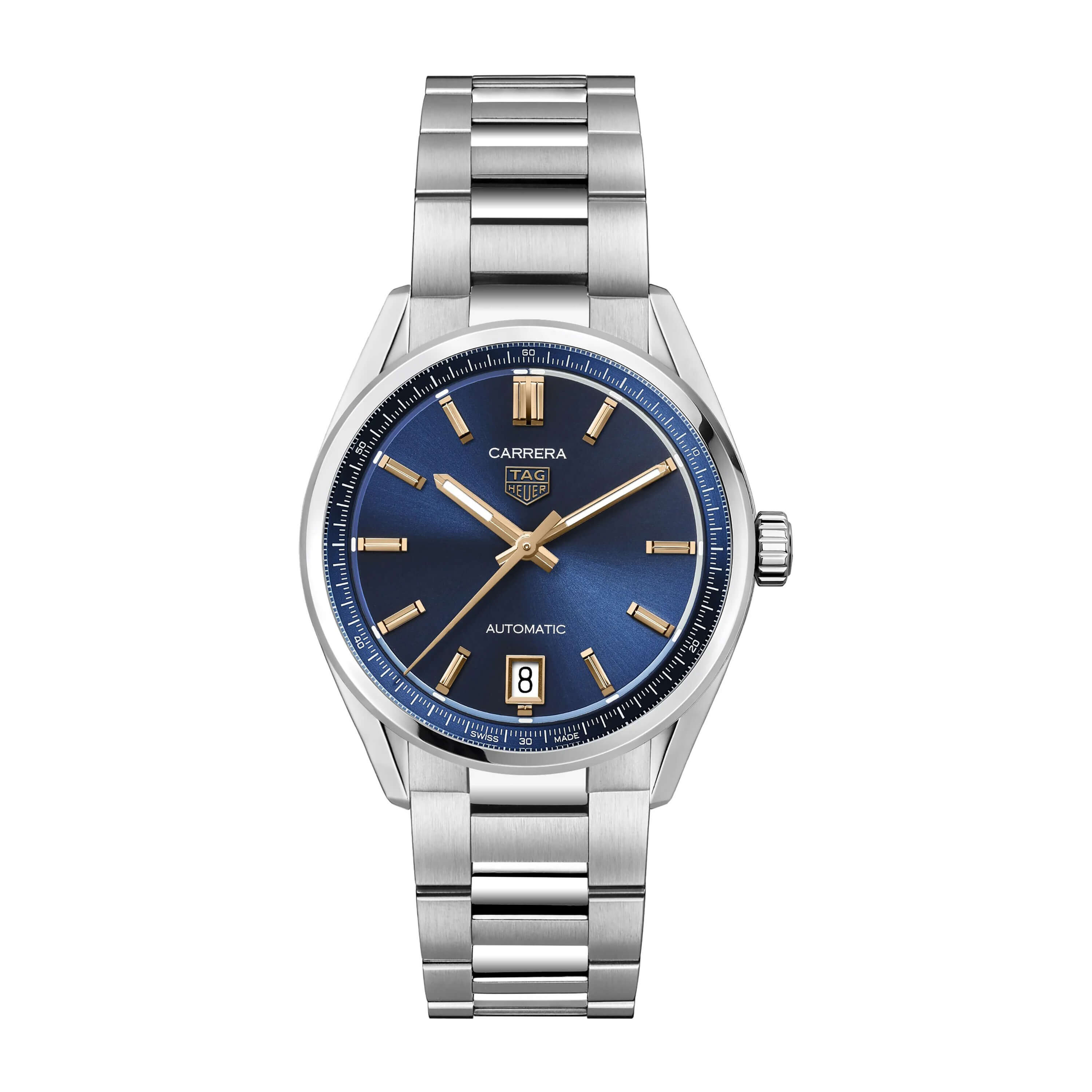 TAG Heuer Carrera Date Watch Steel Case Blue Dial Rose Gold