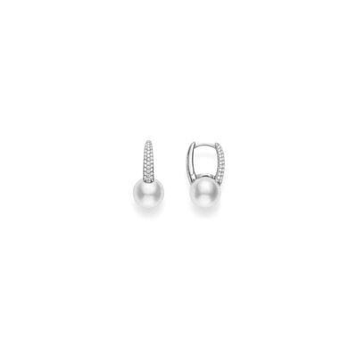 Mikimoto Classic Elegance Akoya Cultured Pearl Earrings with Diamonds, 18K White Gold