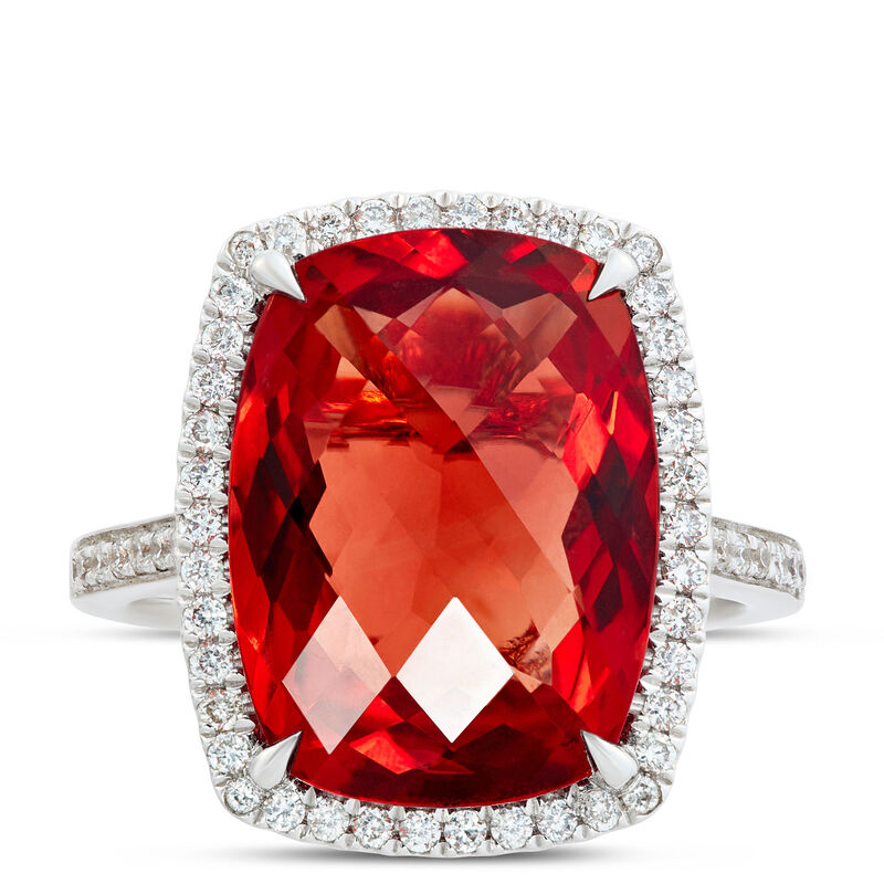 Cushion Cut Sunstone and Diamond Ring, 18K White Gold image number 0