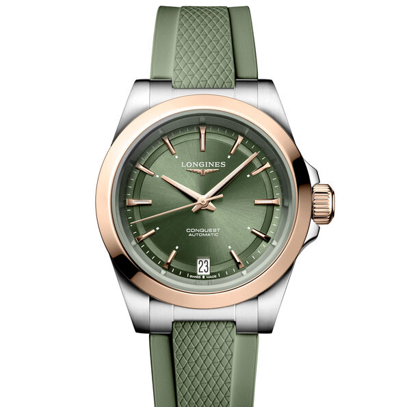Longines Green Dial And Green Rubber Strap  Watch, 34mm