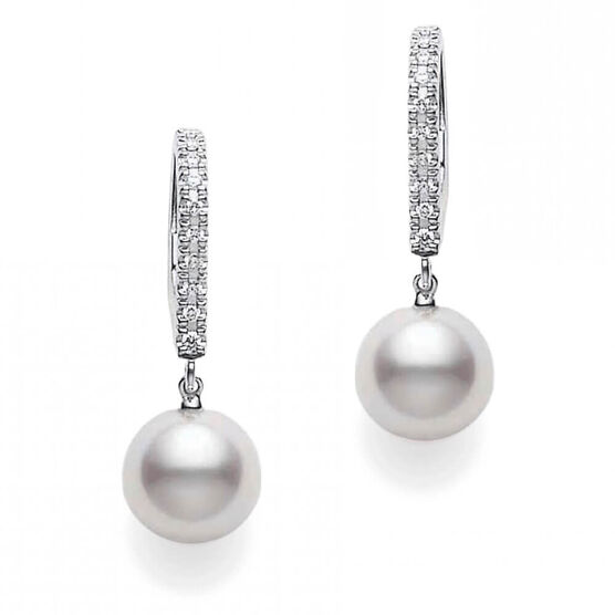 Mikimoto Akoya Cultured Pearl & Diamond Earrings 18K - PEA 1008D W ...