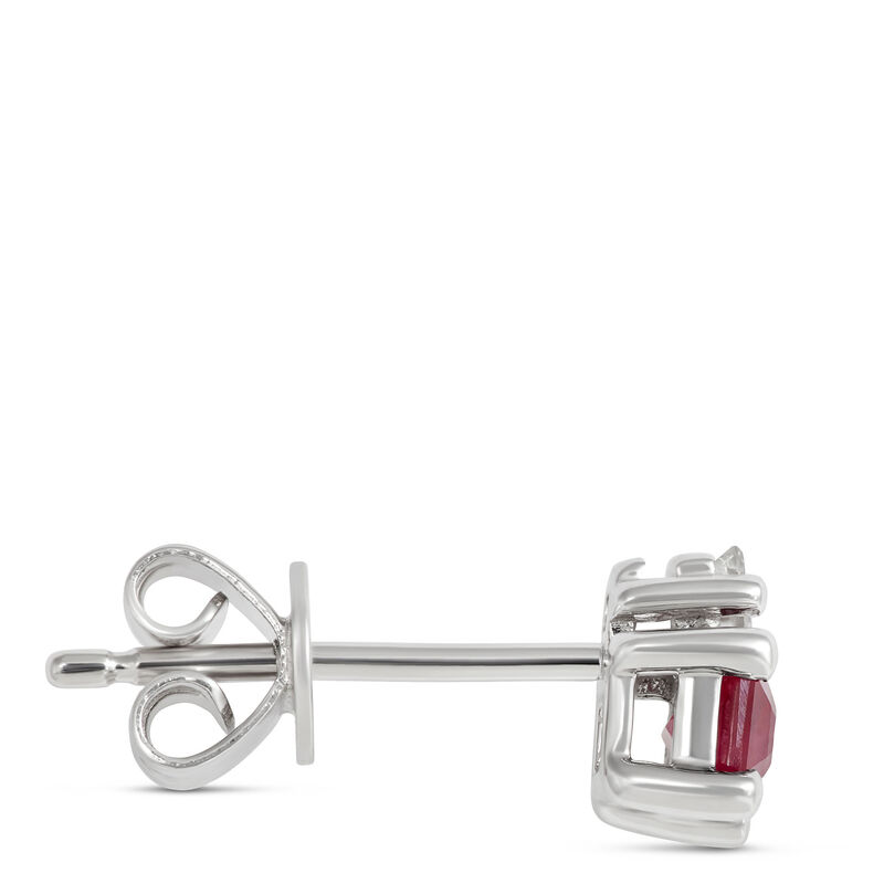 Emerald Cut Ruby and Baguette Diamond Studs image number 1