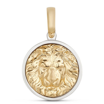 Toscano Lion Head Medallion, 14K White and Yellow Gold