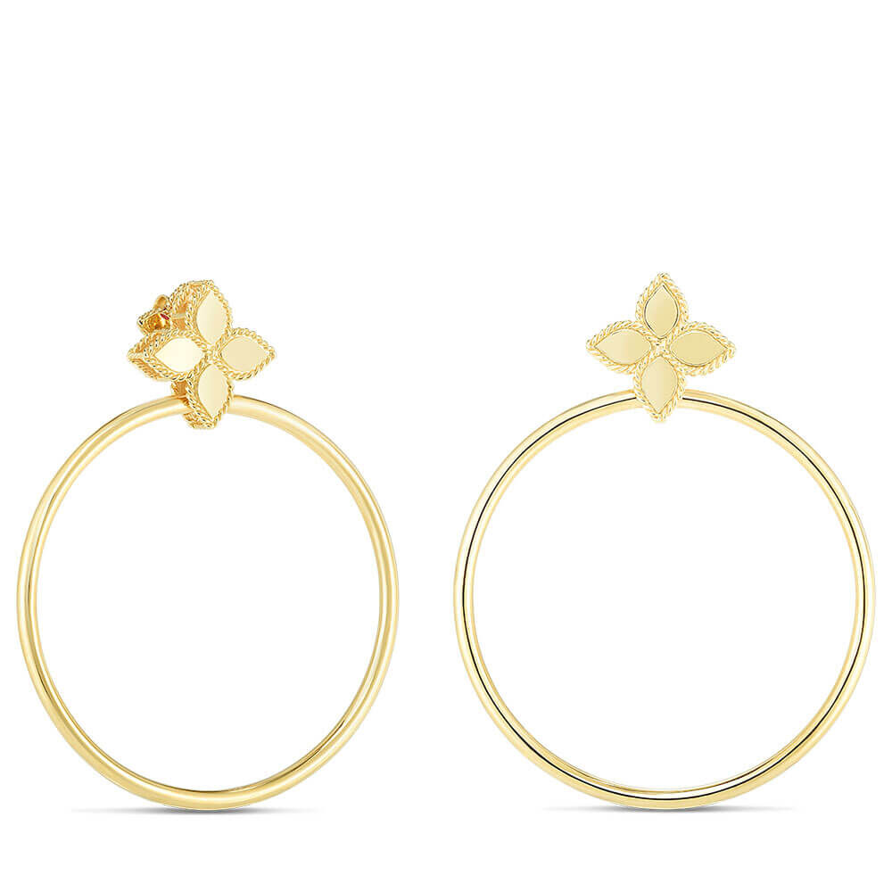 Roberto Coin Princess Small Flower Circle Drop Earrings 18K