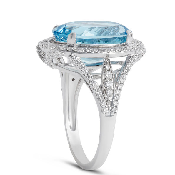 Oval Aquamarine and Diamond Ring, 14K White Gold
