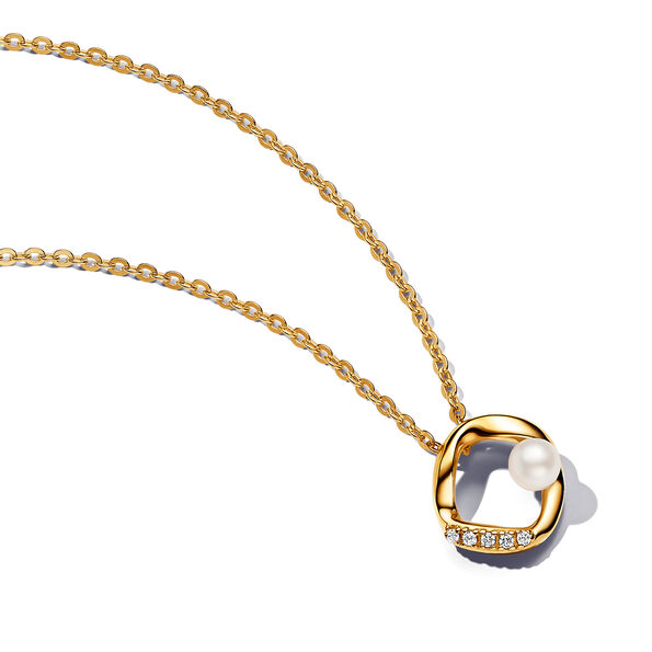 Pandora Essence Organically Shaped Pavé Circle & Treated Freshwater Cultured Pearl Collier Necklace
