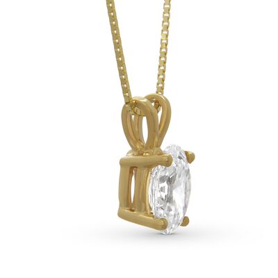 Oval Solitaire Diamond Pendant, 14K Yellow Gold