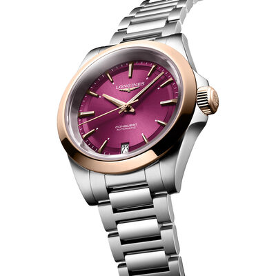 Longines Conquest Purple Dial Stainless Steel Watch, 34mm