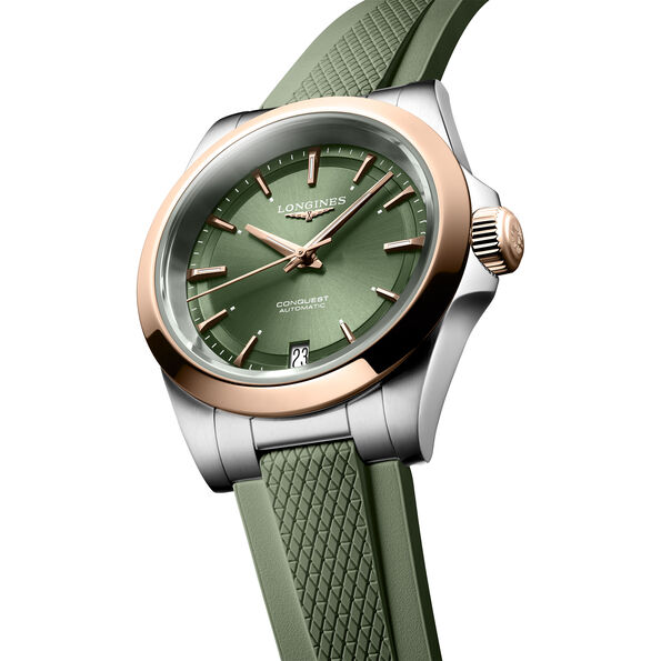 Longines Green Dial And Green Rubber Strap  Watch, 34mm