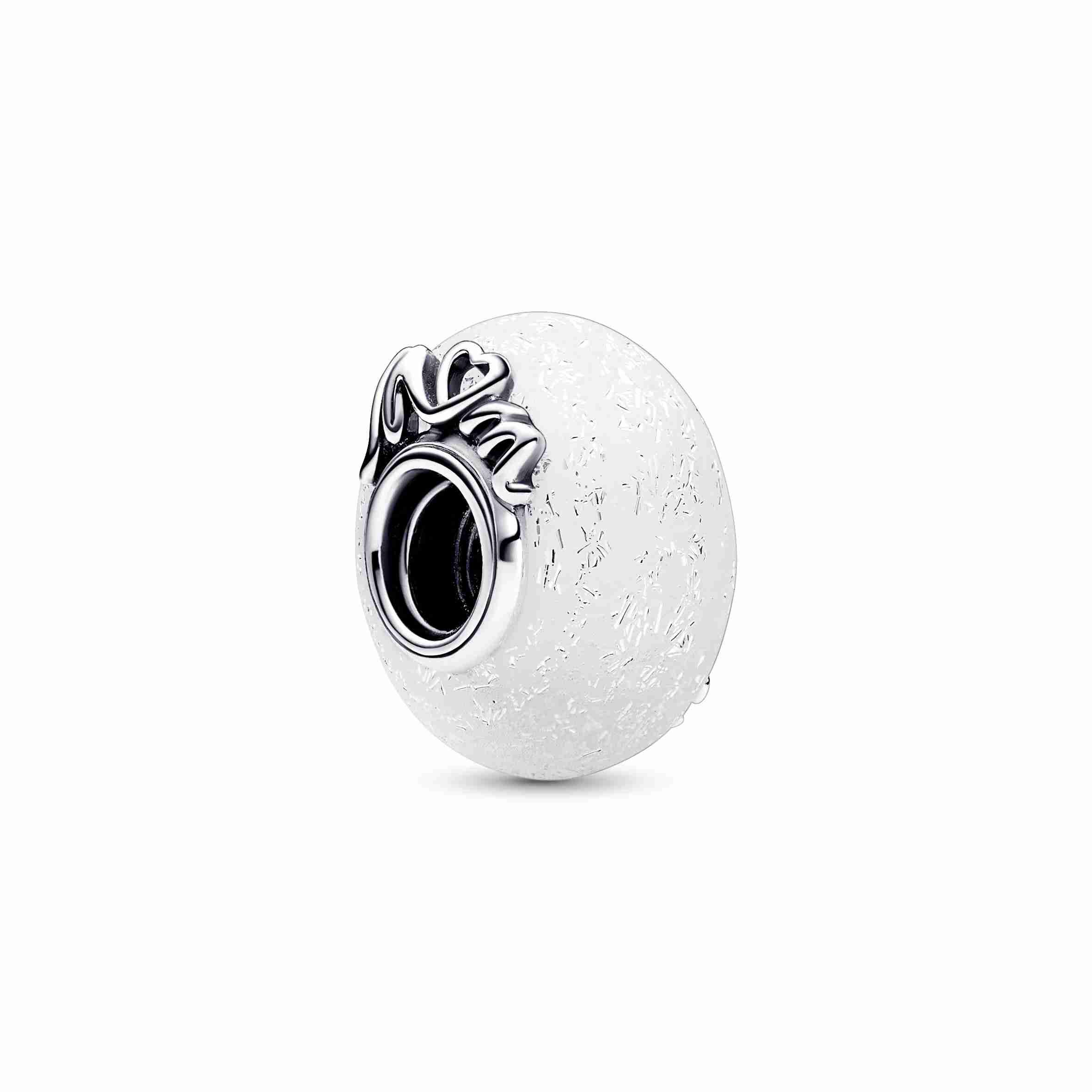 Pandora Glittery White Murano Glass Mom & Love Charm