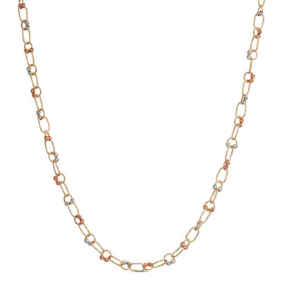 18-Inch Oval Link Diamond Cut Neck Chain, 14K White and Yellow Gold