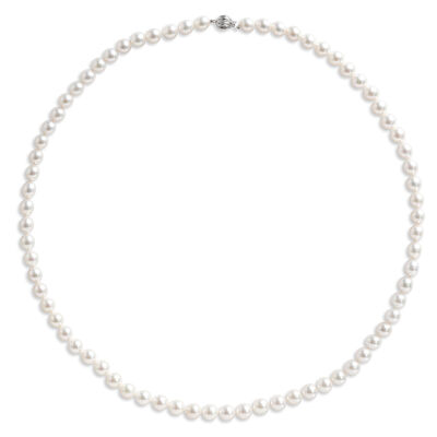 23.5-Inch Akoya Pearl Necklace, 14K White Gold