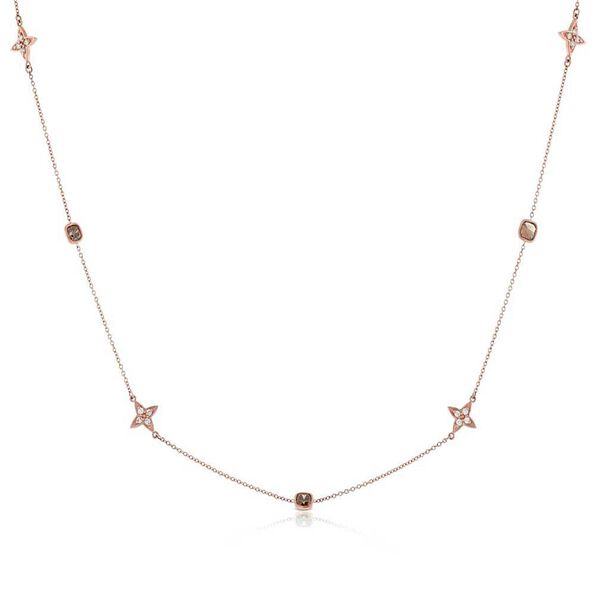Rose Gold Brown & White Diamond Alternating Shapes Necklace 14K