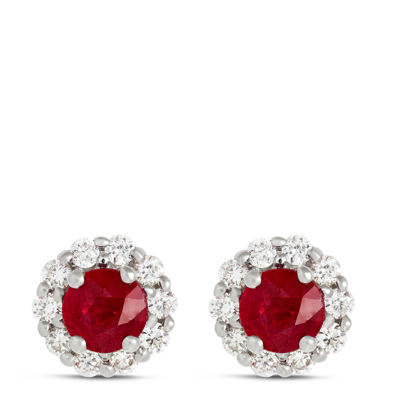 Ruby Studs with Diamond Halo, 14K White Gold image number 0
