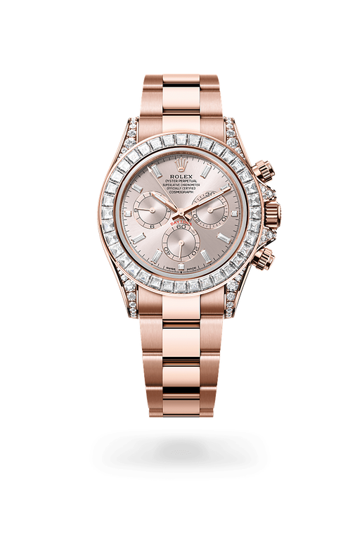 rolex cosmograph daytona in 18 kt everose gold with lugs set
                with diamonds, m126595tbr-0001 - ben bridge