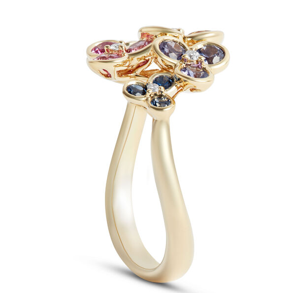 Floral Rainbow Sapphire Ring, 14k Yellow Gold