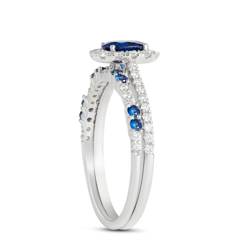 Oval Blue Sapphire and Round Diamond Ring, 1K White Gold image number 3