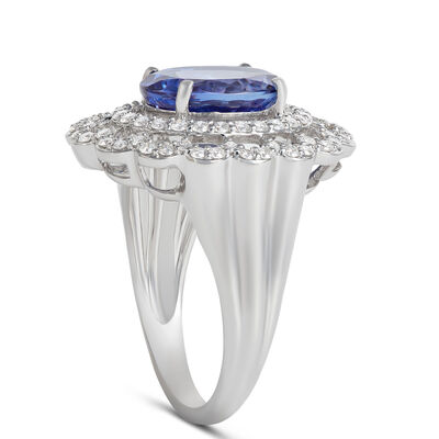 Oval Tanzanite and Diamond Ring, 18K White Gold