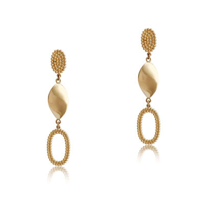 Toscano Beaded Oval & Swirl Disc Drop Earrings 14K