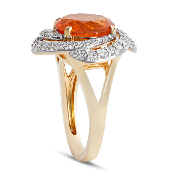 Fire Opal and Diamond Ring, 14K Yellow Gold