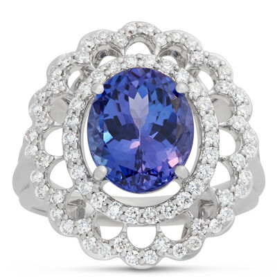 Oval Tanzanite and Diamond Ring, 18K White Gold