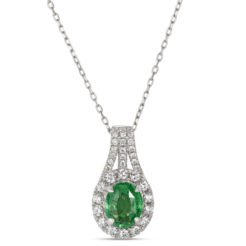 Oval Tsavorite and Diamond Pendant, 14K White Gold image number 0