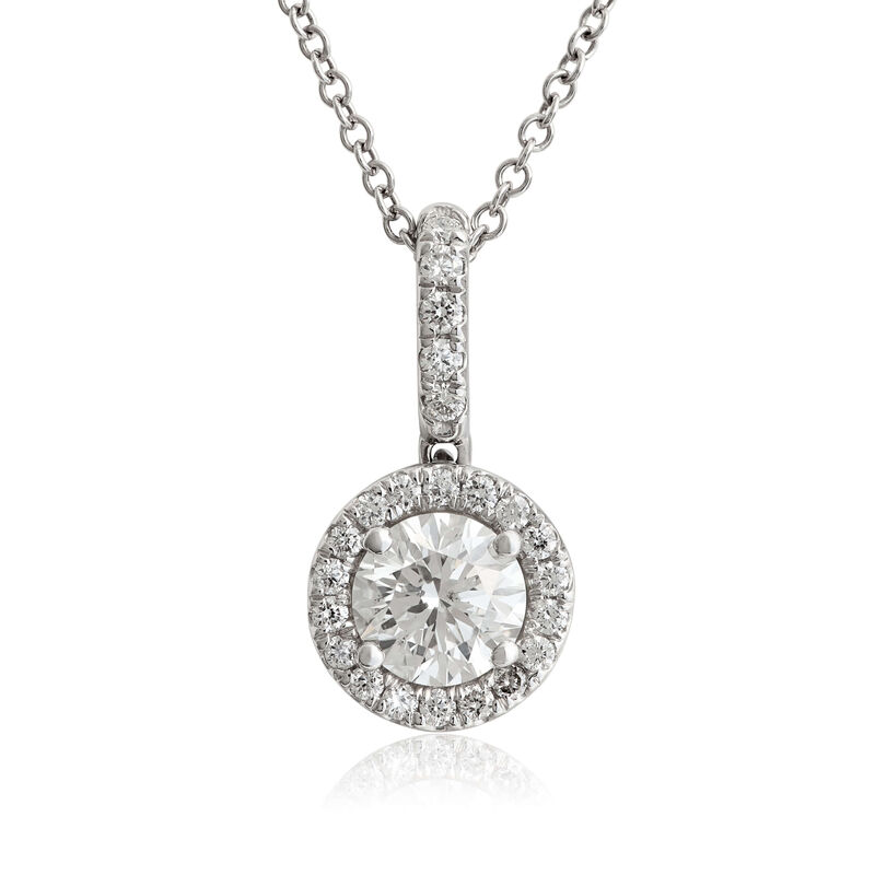 Signature Forevermark de Beers Forevermark Tribute Diamond Halo Necklace 18K White Gold, Women's | Ben Bridge Jewelers
