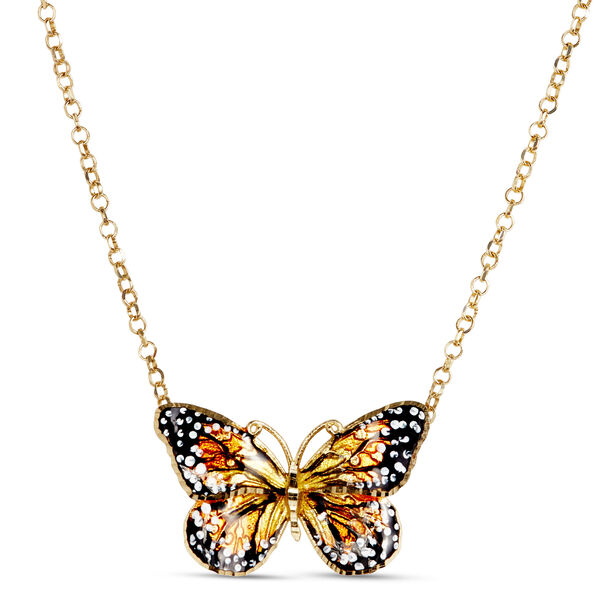 Toscano Enamel Monarch Butterfly Necklace, 14k Yellow Gold