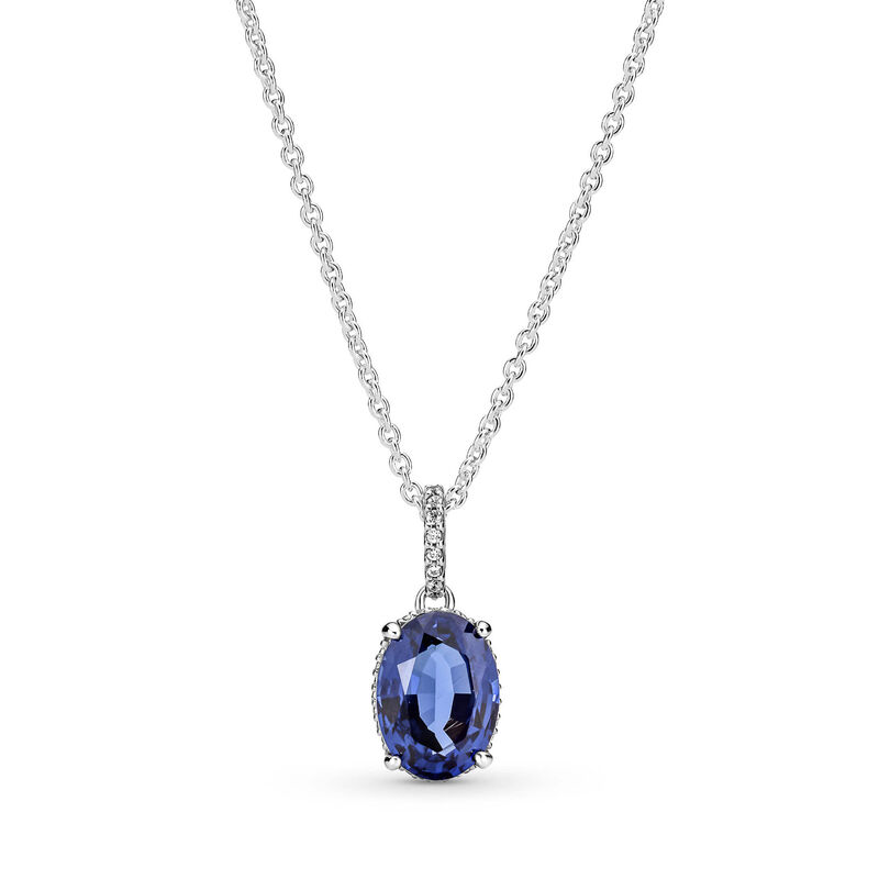 Pandora Sparkling Blue Crystal Statement Halo CZ Pendant Necklace image number 0