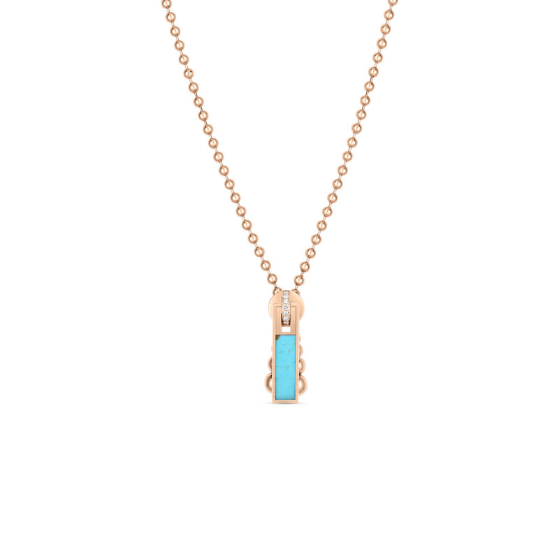 Roberto Coin Art Deco Turquoise & Diamond Zipper Necklace 18K Rose Gold, 18 Inches image number 0