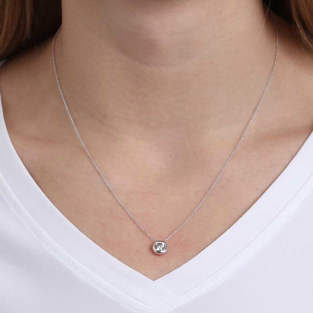 Bezel Set Diamond Solitaire Necklace 14K, 3/4 ct.