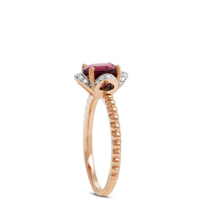 Rose Gold Purple Garnet & Diamond Flower Ring 14K