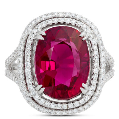 Oval Rubellite and Diamond Ring, 14k White Gold