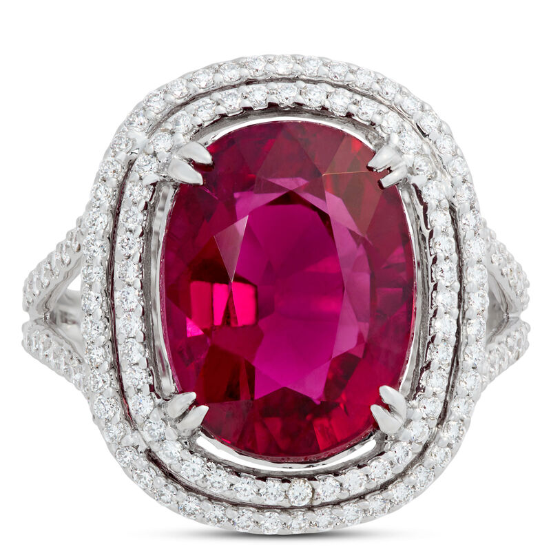 Oval Rubelite and Diamond Ring, 14k White Gold image number 0