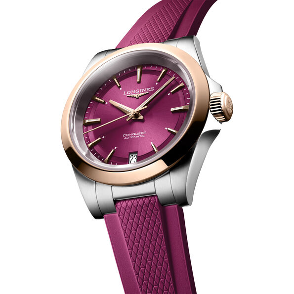 Longines Conquest Purple Dial and Purple Rubber Strap Watch, 34mm
