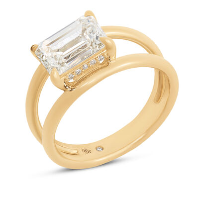 Bella Ponte Split Shank Emerald Cut Diamond Engagement Ring, 14K Yellow Gold