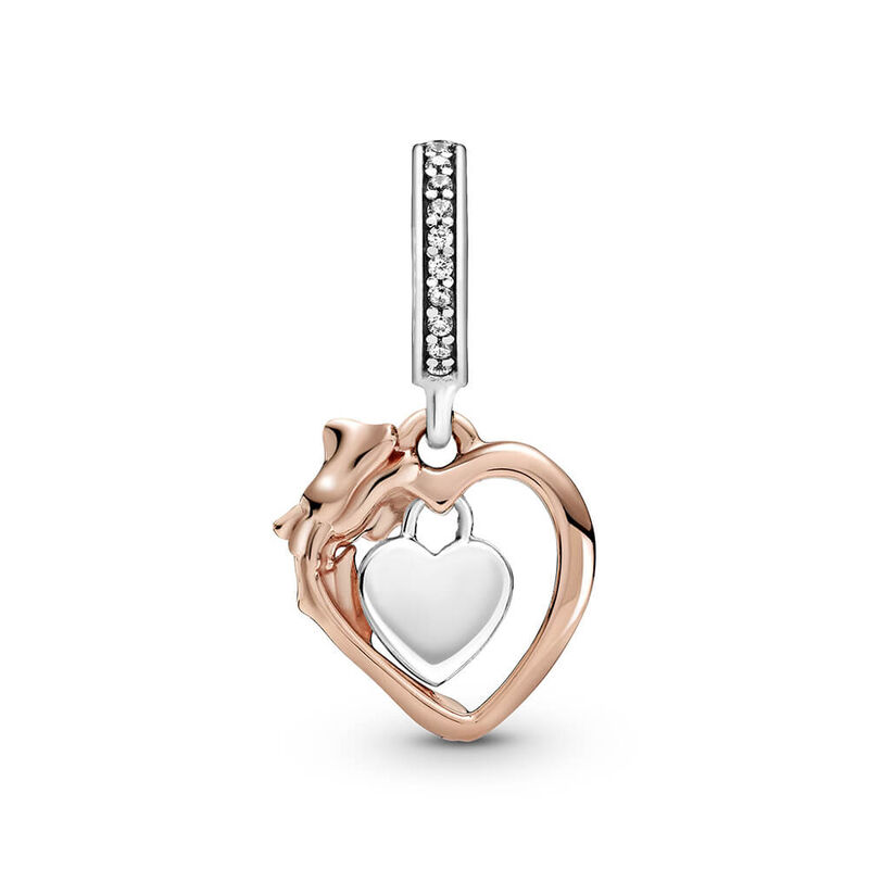 Pandora Heart & Rose Flower CZ Dangle Charm image number 1