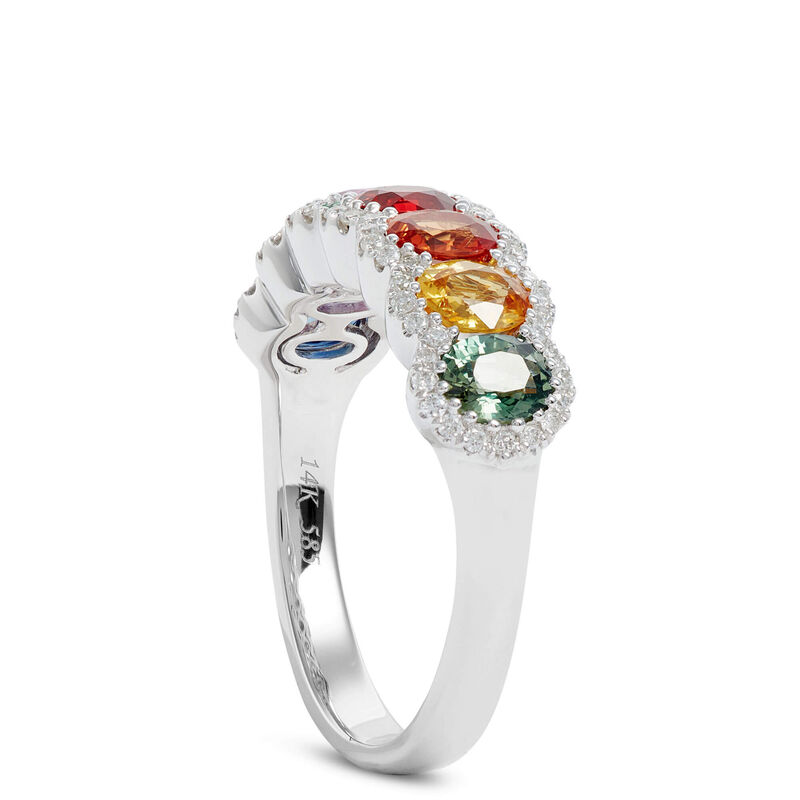 Multi-Color Sapphire and Diamond Ring, 14K White Gold image number 1