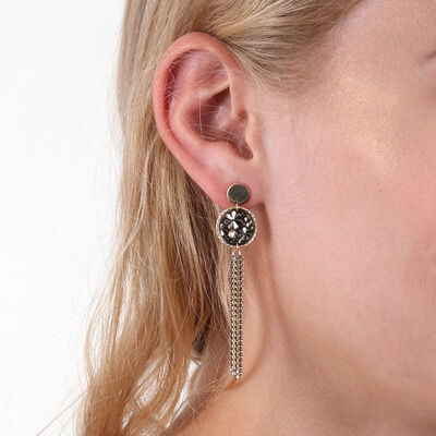 Toscano Floral Disc Earrings with Tassels 14K