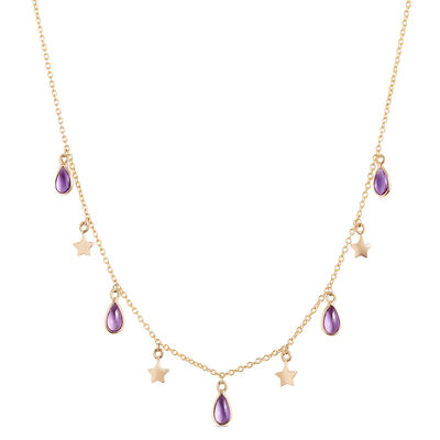 Lisa Bridge Amethyst and Gold Star Dangle Necklace, 14K Yellow Gold