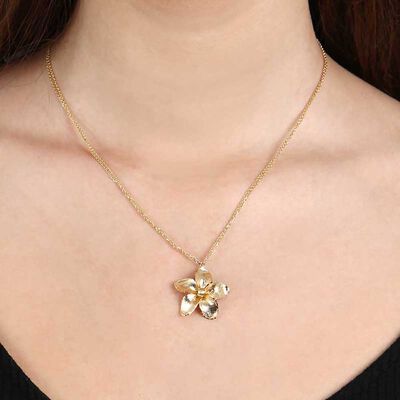 Toscano Double Chain Flower Necklace 14K